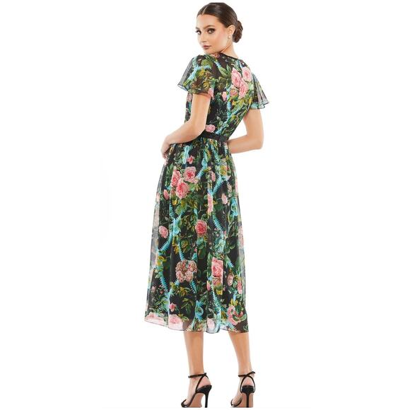 Mac Duggal Floral Illusion Flutter Sleeve Midi Dress, Size 12, NWT - Picture 3 of 6